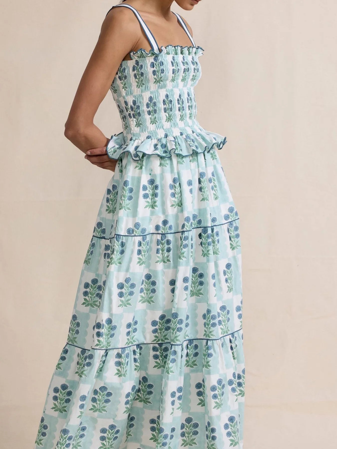 Smocked Ruffled Square Neck Maxi Dress - LODIMAE FASHION 