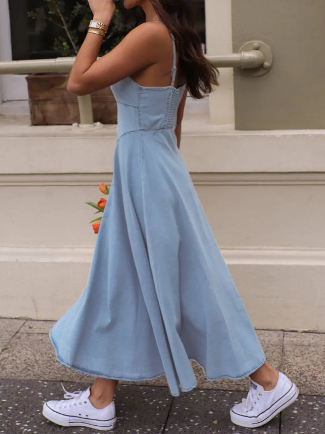 Smocked Sweetheart Neck Midi Cami Dress - LODIMAE FASHION 