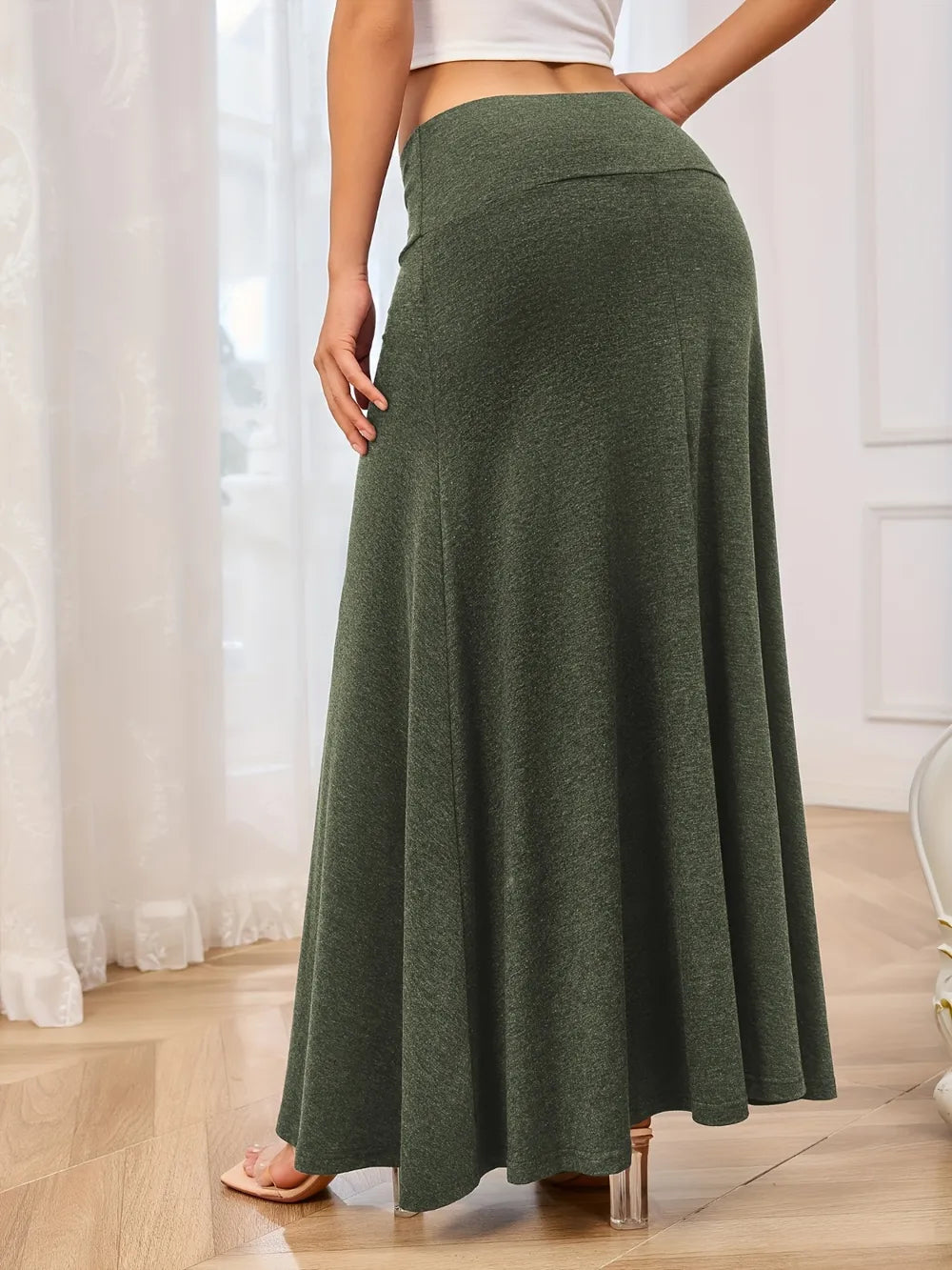 Solid Elastic Waist Maxi Skirt - LODIMAE FASHION 