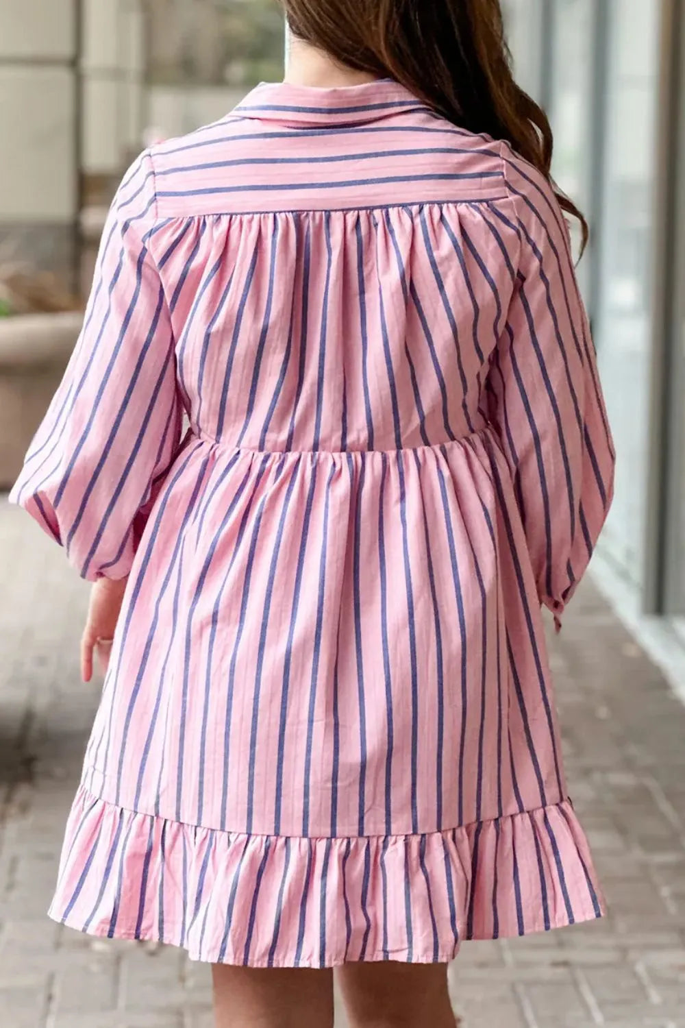 Striped Collared Neck Long Sleeve Mini Shirt Dress - LODIMAE FASHION 