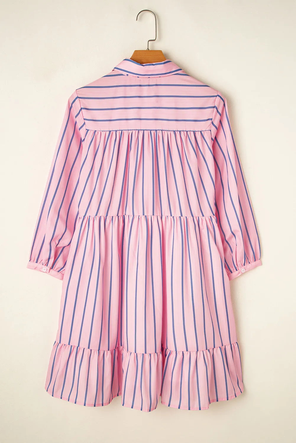 Striped Collared Neck Long Sleeve Mini Shirt Dress - LODIMAE FASHION 
