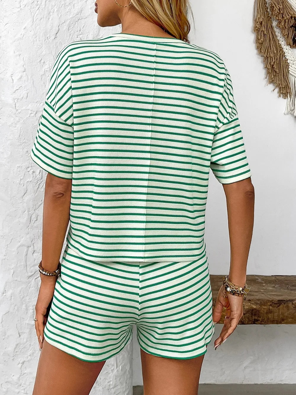 Striped Round Top and Shorts Set - LODIMAE FASHION 