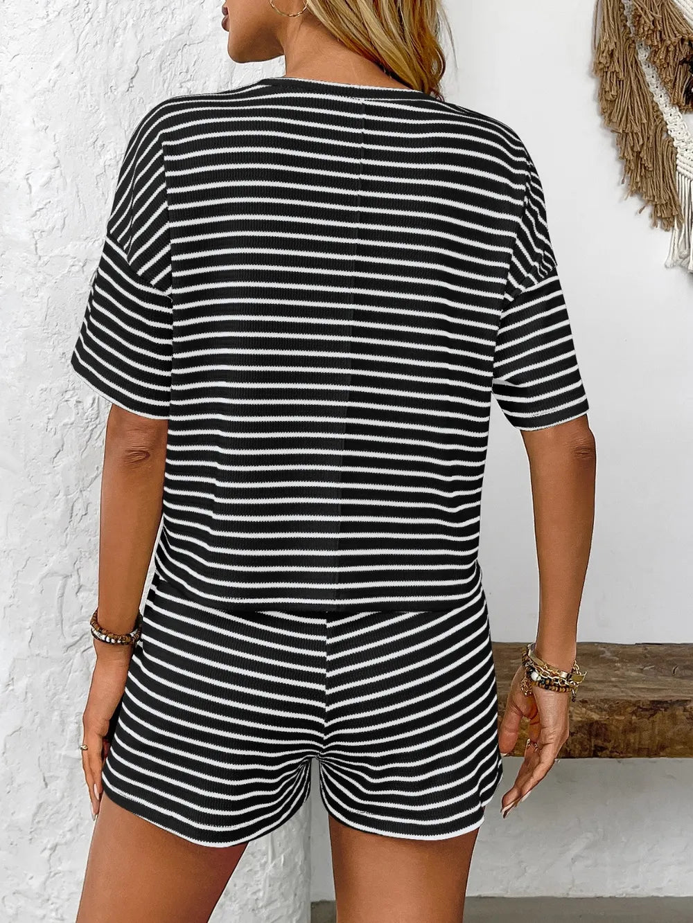 Striped Round Top and Shorts Set - LODIMAE FASHION 