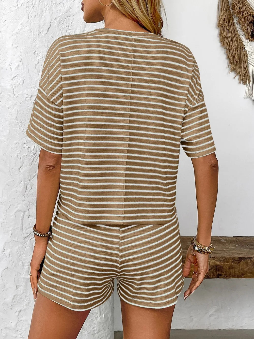 Striped Round Top and Shorts Set - LODIMAE FASHION 