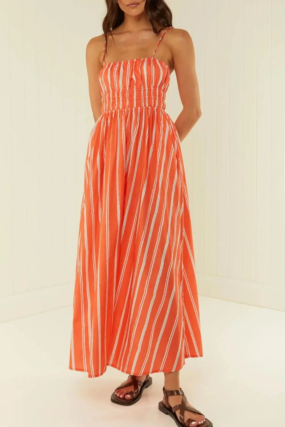 Striped Square Neck Cami Dress - LODIMAE FASHION 