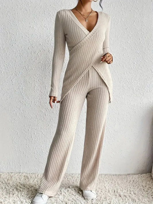 Surplice Long Sleeve Top and Pants Set - LODIMAE FASHION 