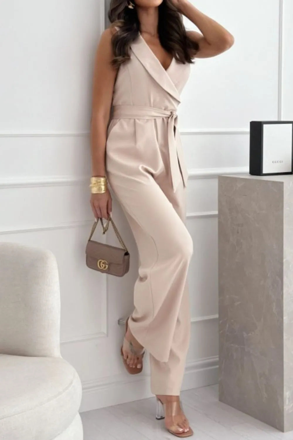 Surplice Sleeveless Wide Leg Jumpsuit – Chic One-Piece Outfit - LODIMAE FASHION 