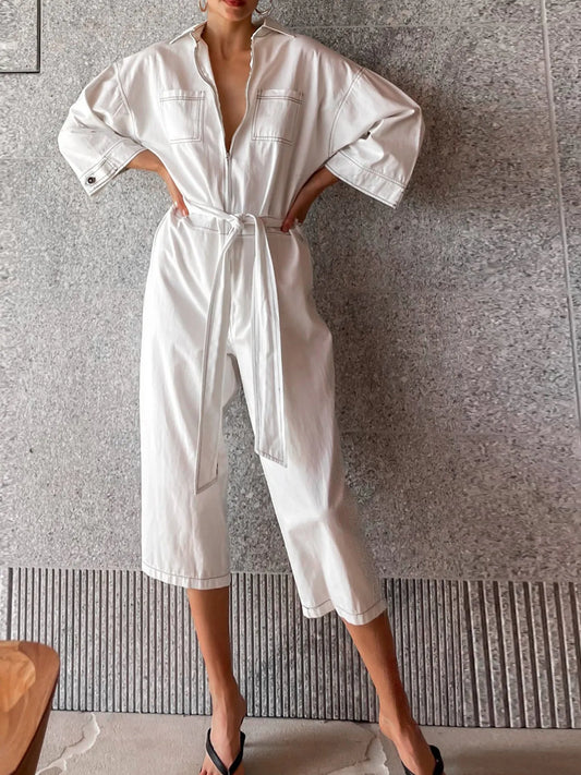 Tie Waist Wide Leg Jumpsuit - LODIMAE FASHION 