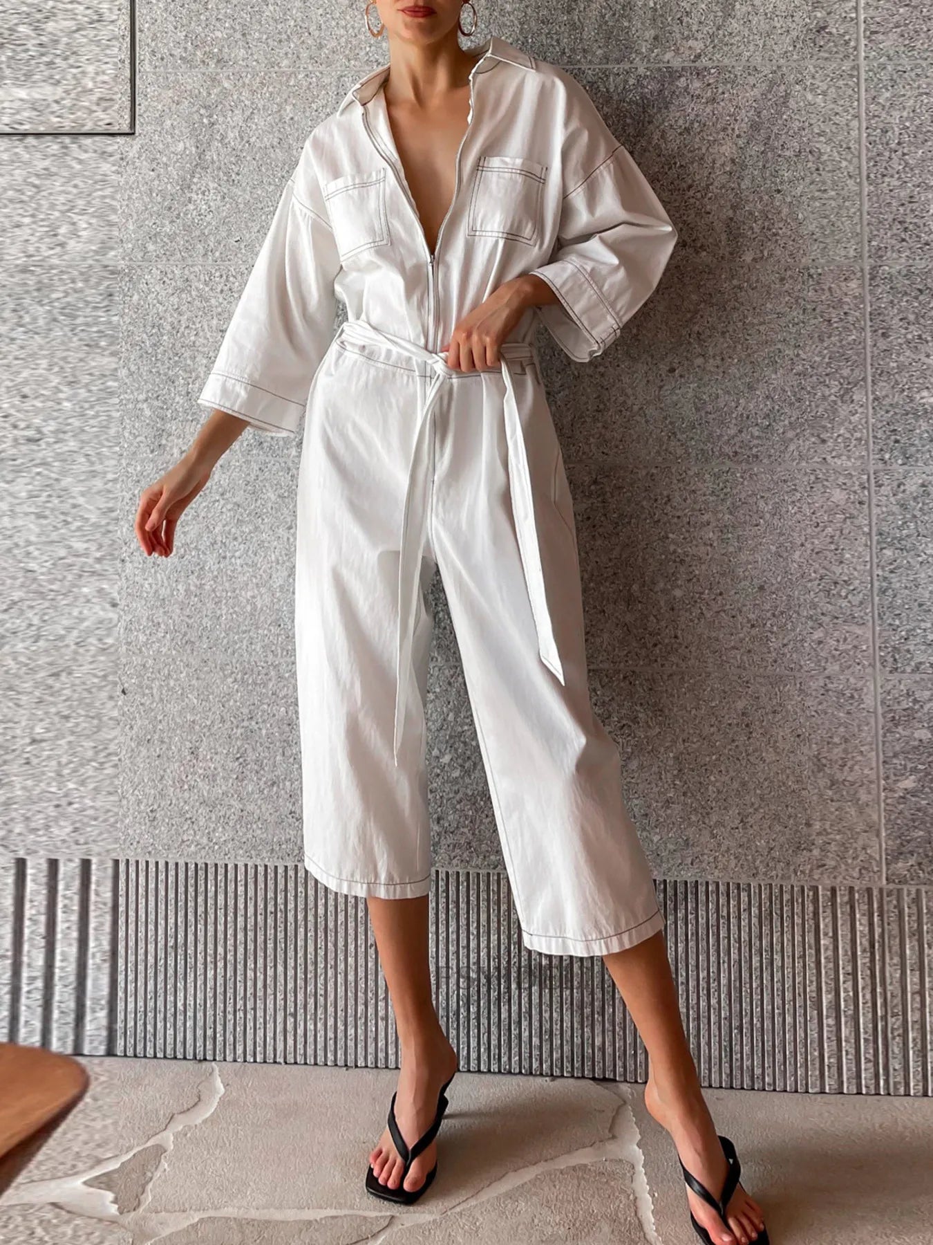 Tie Waist Wide Leg Jumpsuit - LODIMAE FASHION 