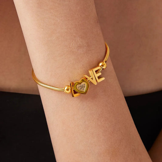 Titanium Steel Rhinestone Letter Bracelet - LODIMAE FASHION 