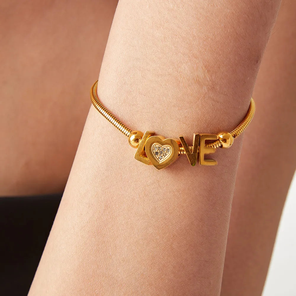 Titanium Steel Rhinestone Letter Bracelet - LODIMAE FASHION 
