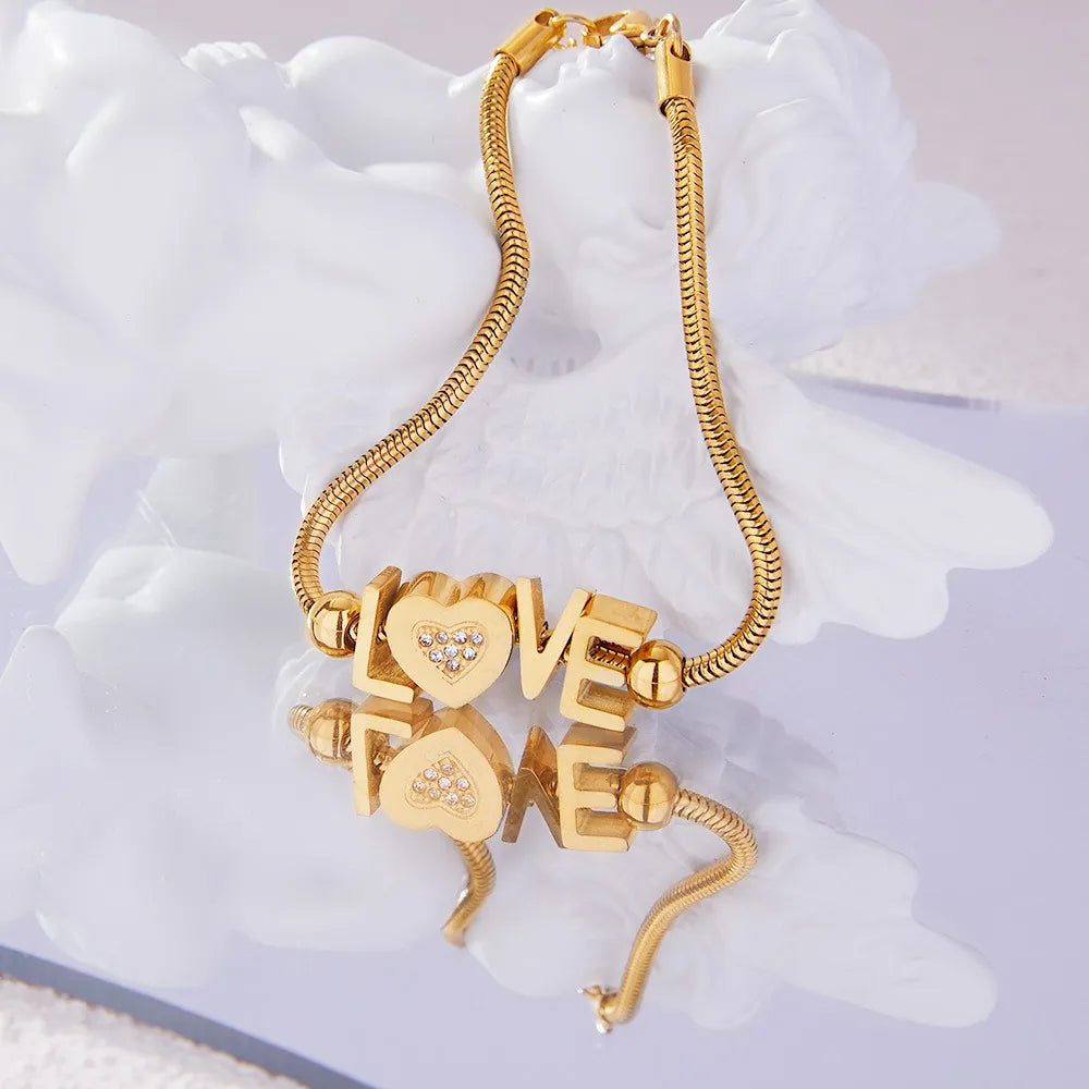 Titanium Steel Rhinestone Letter Bracelet - LODIMAE FASHION 