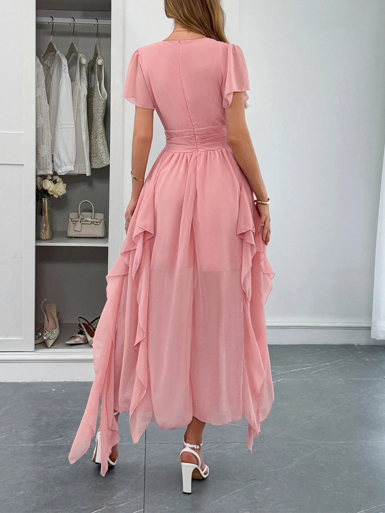 V-Neck Flutter Sleeve Dress - LODIMAE FASHION 