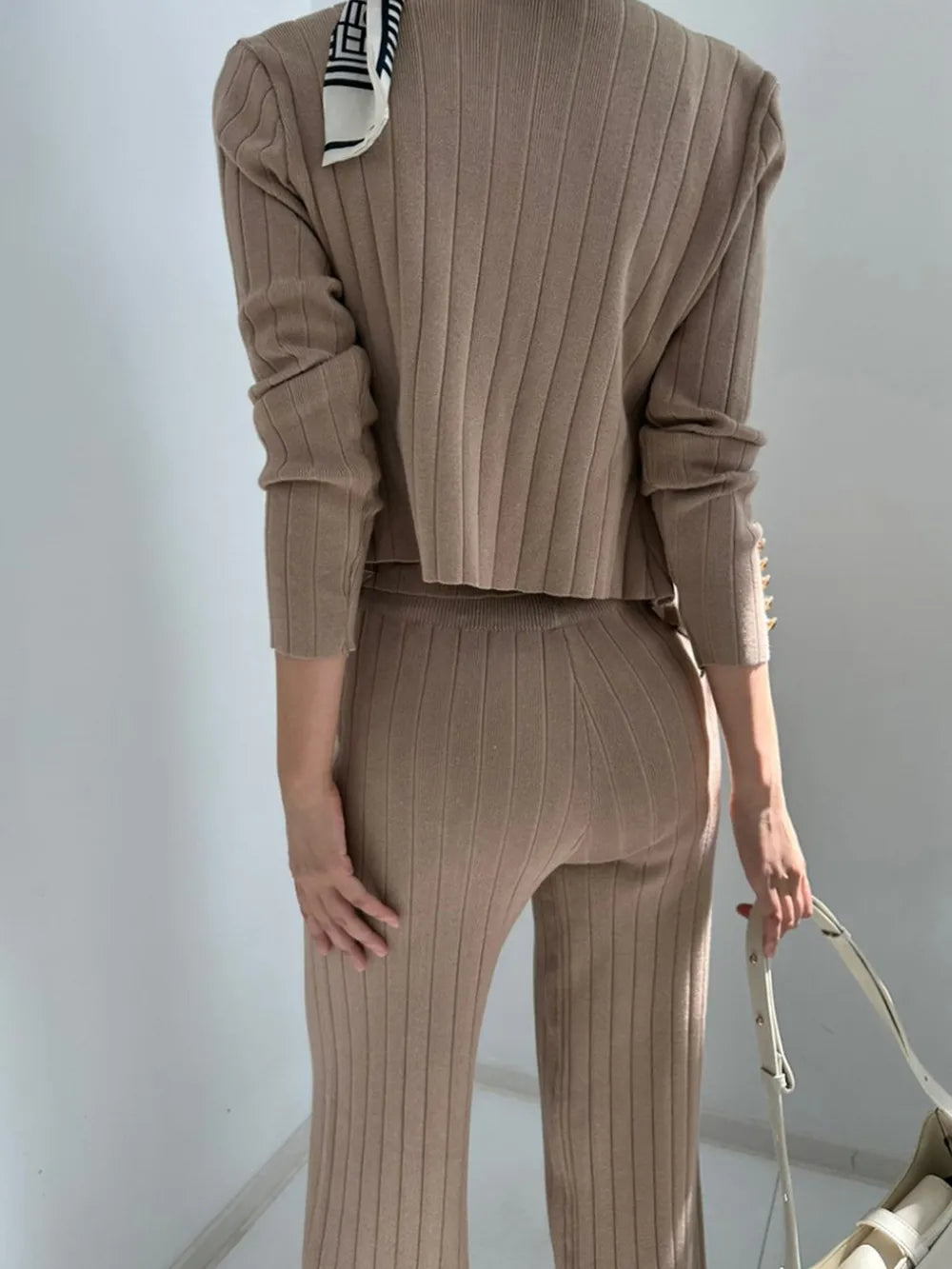 V-Neck Tank, Cardigan and Pants Three-Piece Sweater Set - LODIMAE FASHION 