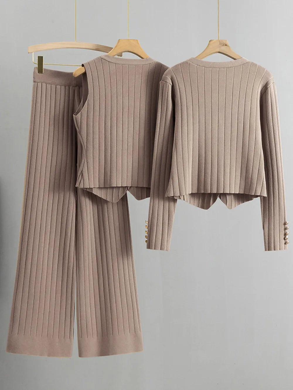 V-Neck Tank, Cardigan and Pants Three-Piece Sweater Set - LODIMAE FASHION 