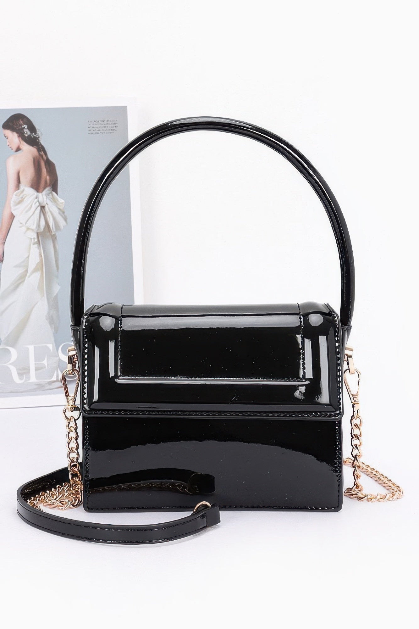 Enamel Top Handle Flap Bag - LODIMAE FASHION 
