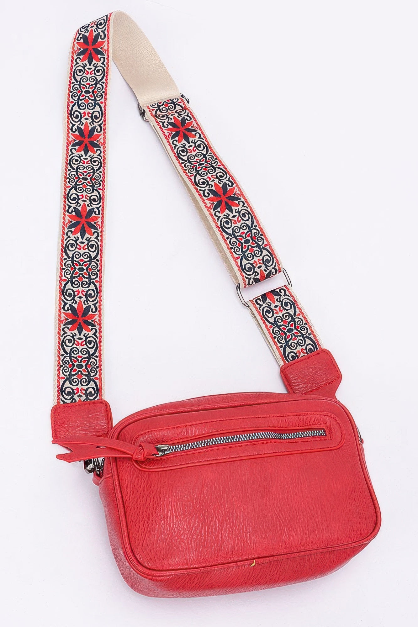 Faux Leather Camera Bag W/multi Color Strap - LODIMAE FASHION 