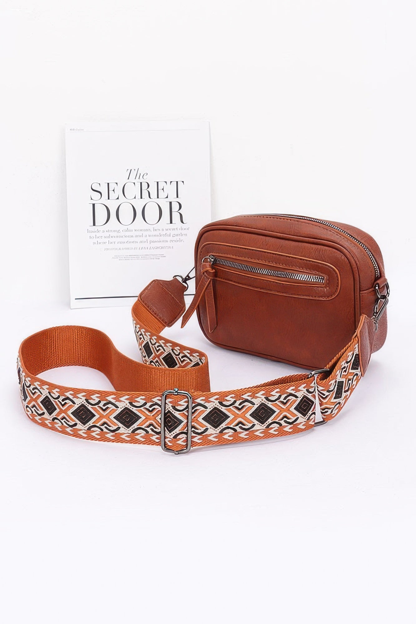 Faux Leather Camera Bag W/multi Color Strap - LODIMAE FASHION 