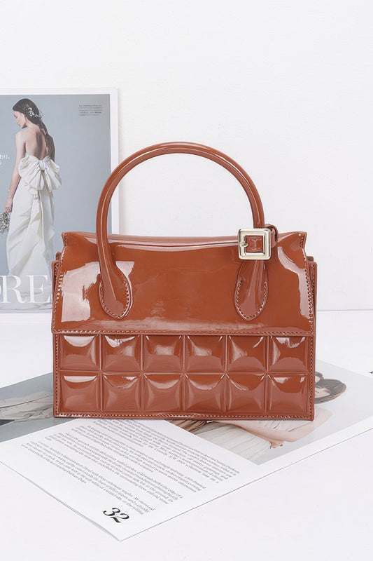 Embossed Enamel Top Handle Bag - LODIMAE FASHION 