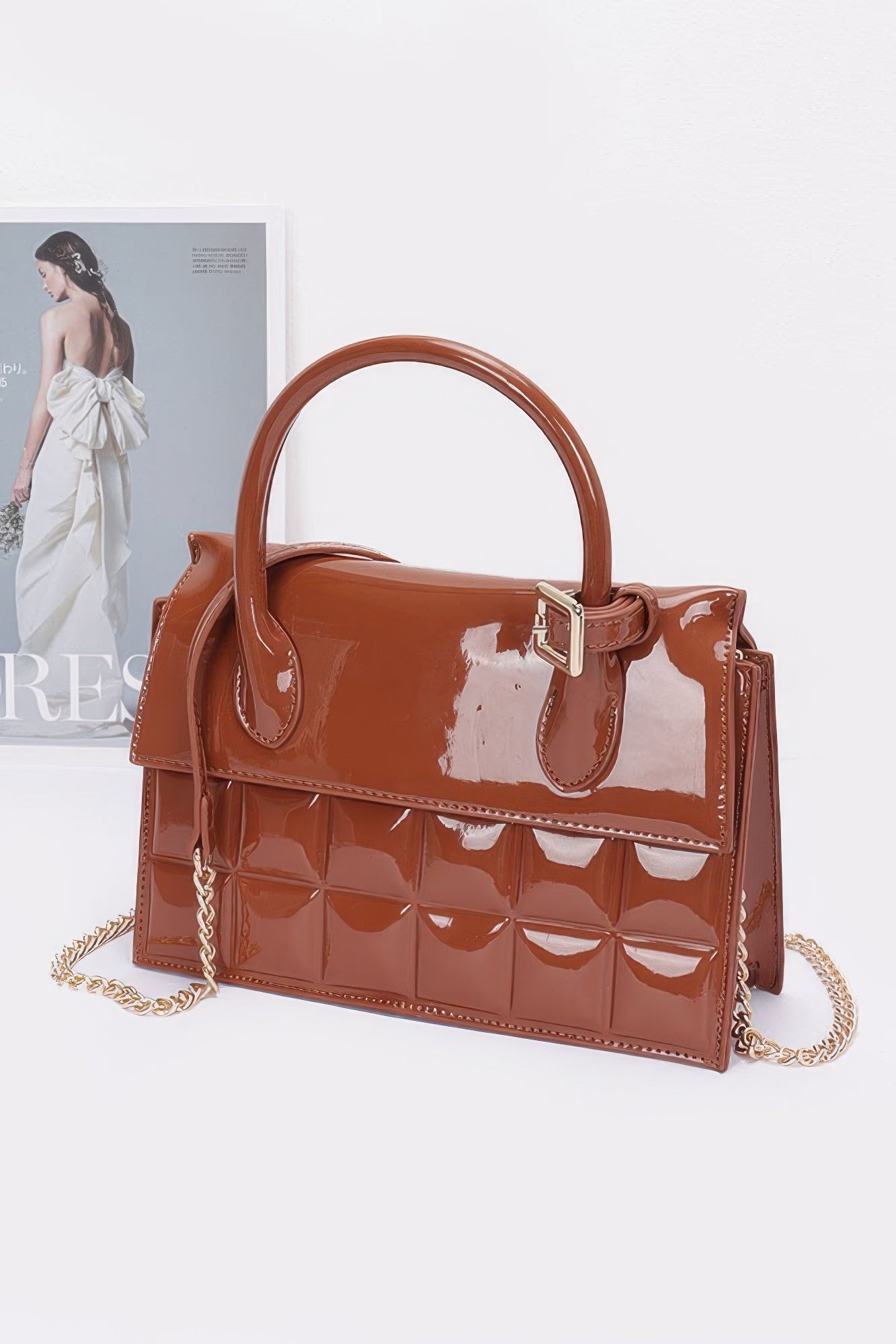 Embossed Enamel Top Handle Bag - LODIMAE FASHION 