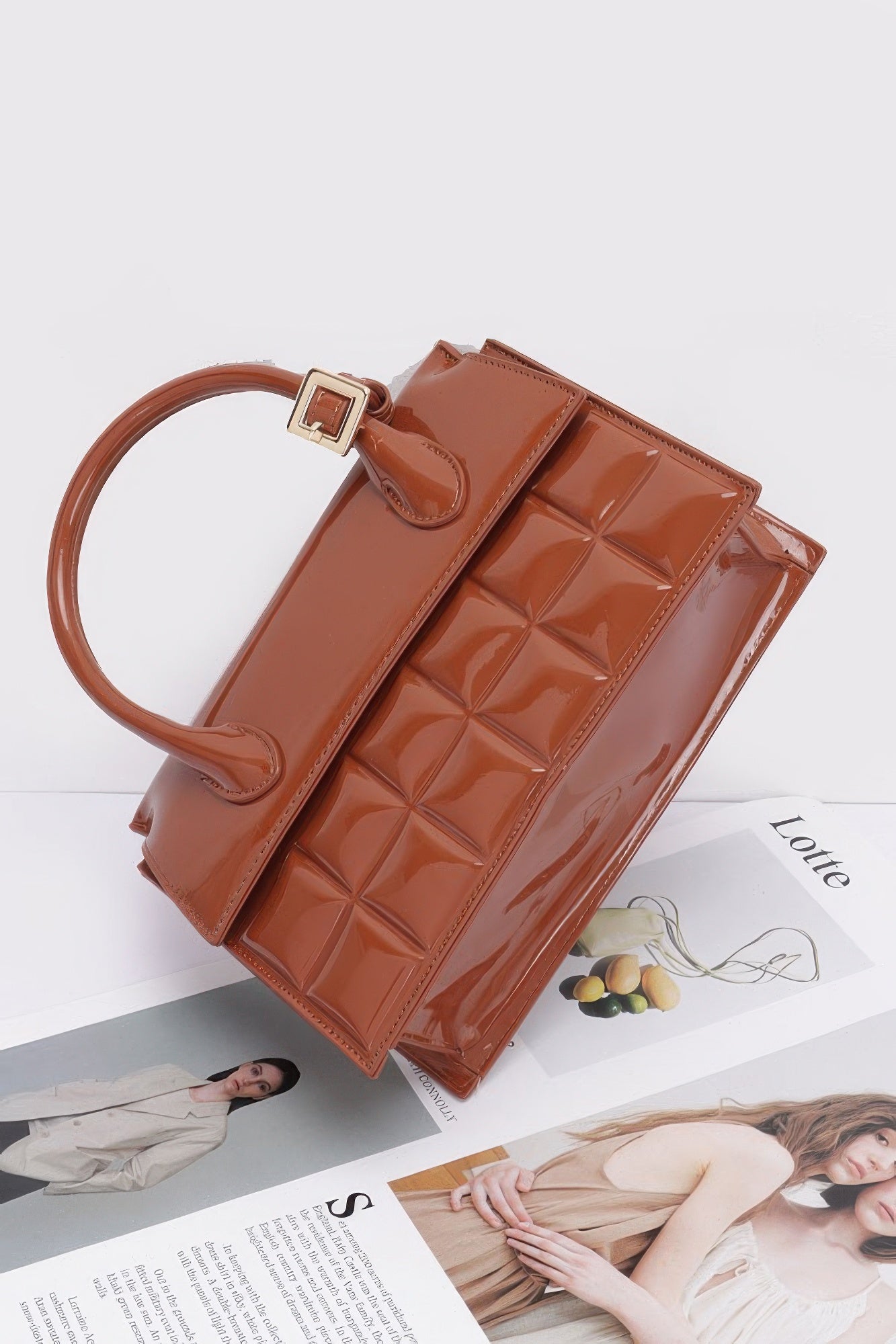 Embossed Enamel Top Handle Bag - LODIMAE FASHION 