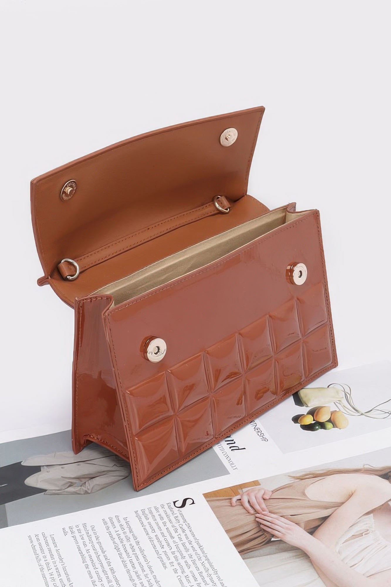 Embossed Enamel Top Handle Bag - LODIMAE FASHION 