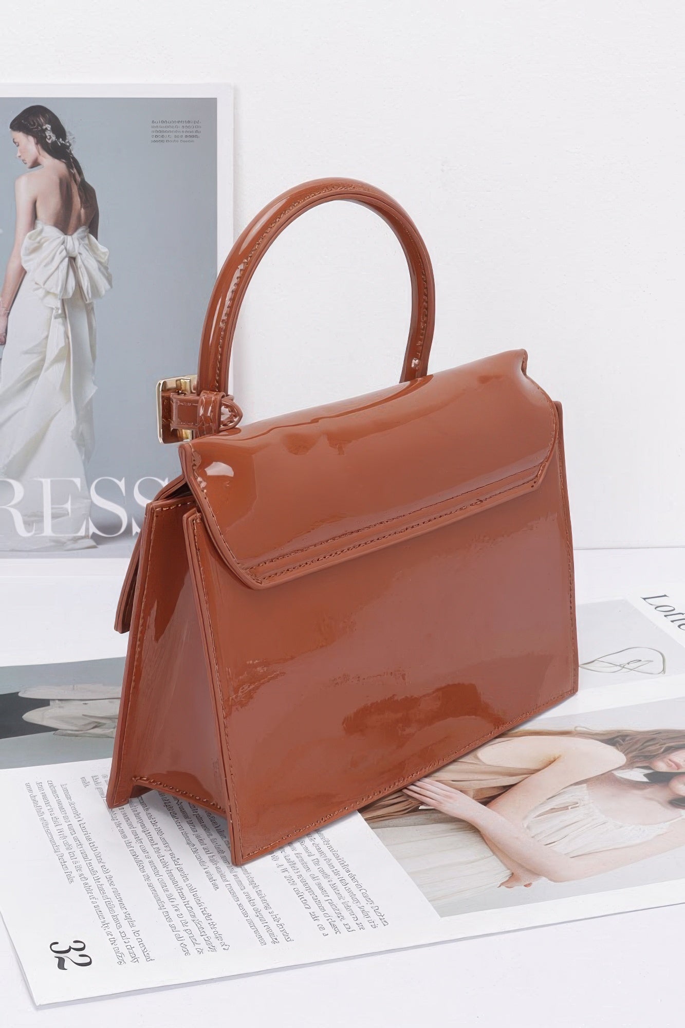 Embossed Enamel Top Handle Bag - LODIMAE FASHION 