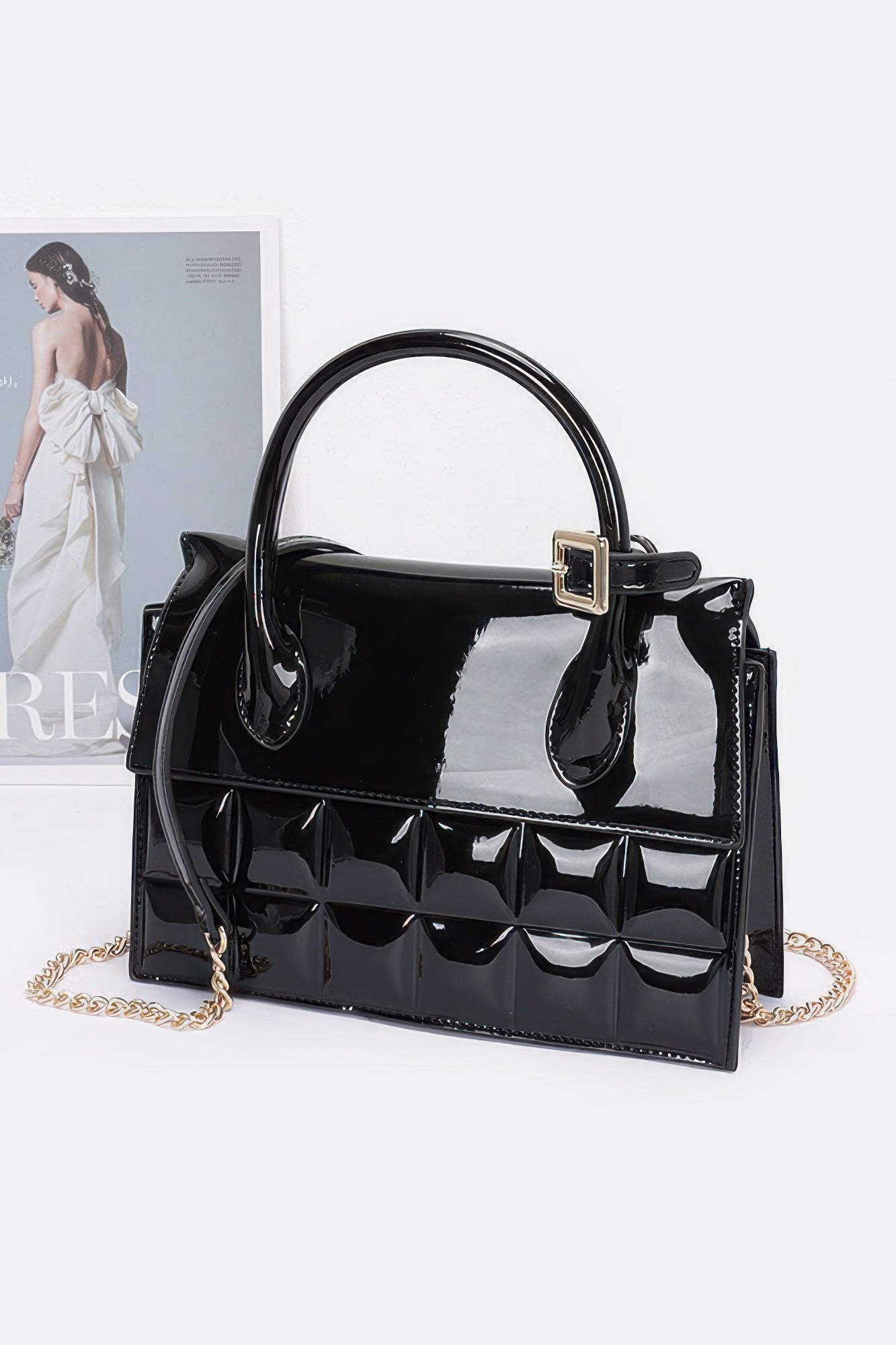 Embossed Enamel Top Handle Bag - LODIMAE FASHION 