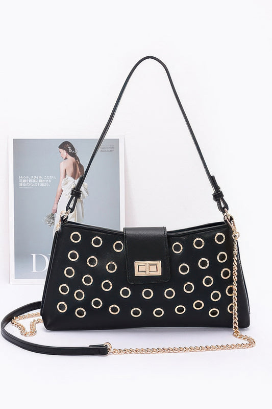 Faux Leather Eyelet Studded Shoulder Bag - LODIMAE FASHION 