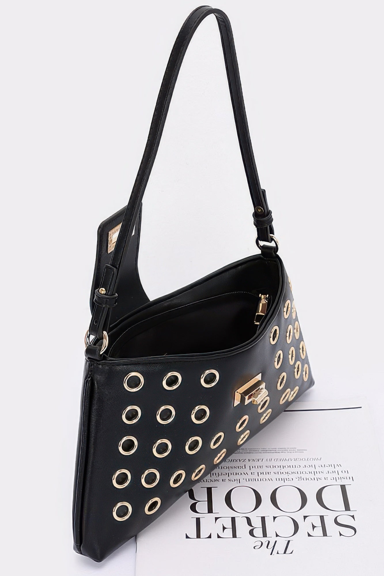 Faux Leather Eyelet Studded Shoulder Bag - LODIMAE FASHION 