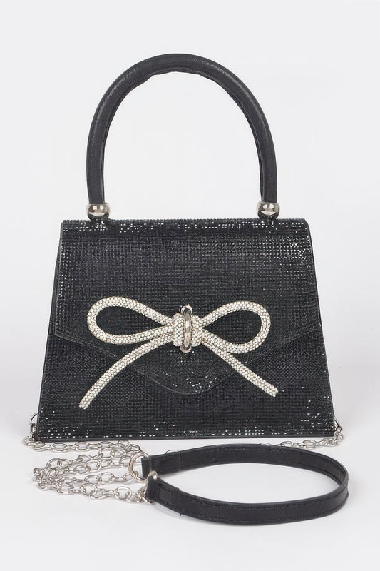 Rhinestone Ribbon Top Handle Bag - LODIMAE FASHION 