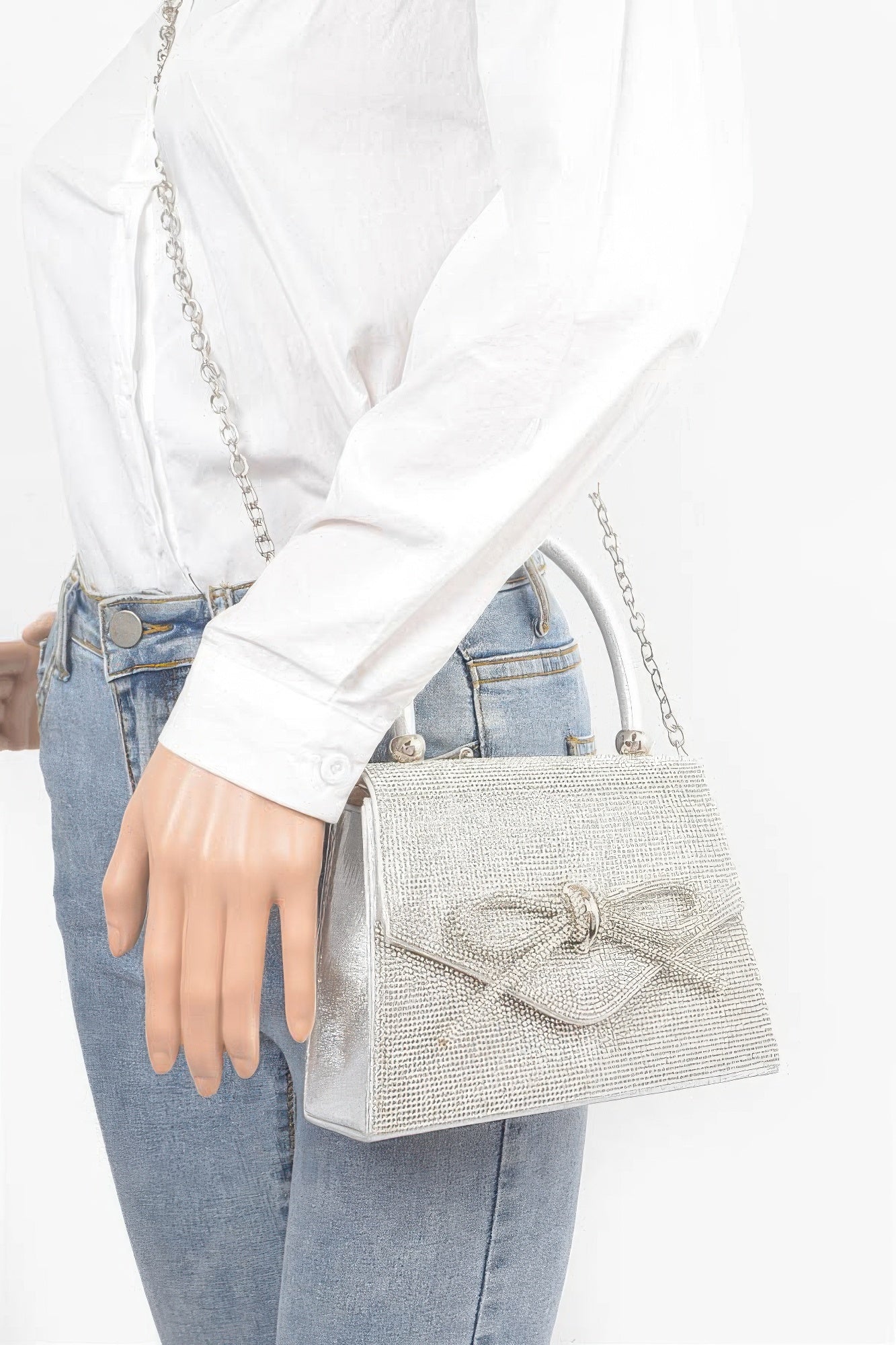 Rhinestone Ribbon Top Handle Bag - LODIMAE FASHION 