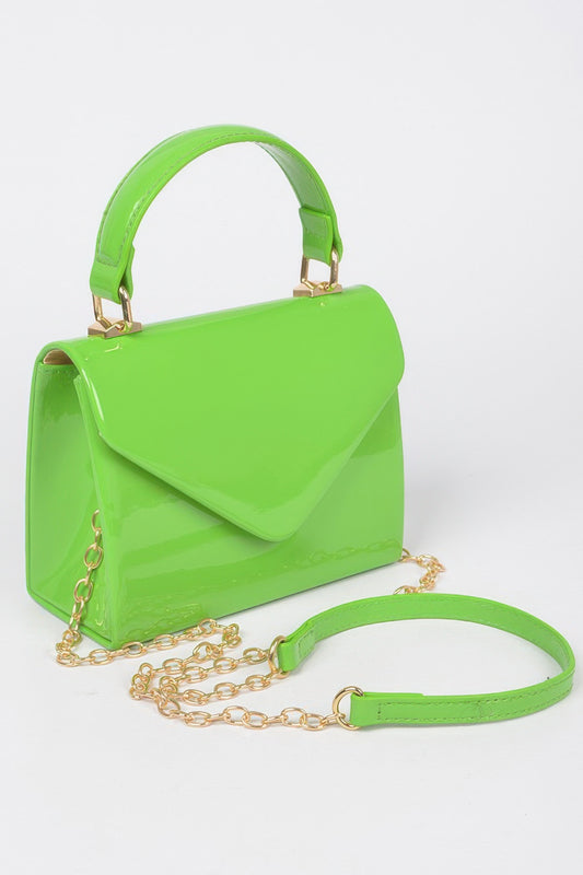 Enamel Faux Leather Top Handle Bag - LODIMAE FASHION 