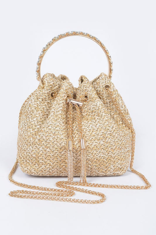 Faux Straw Bucket Bag W/stone Handle - LODIMAE FASHION 