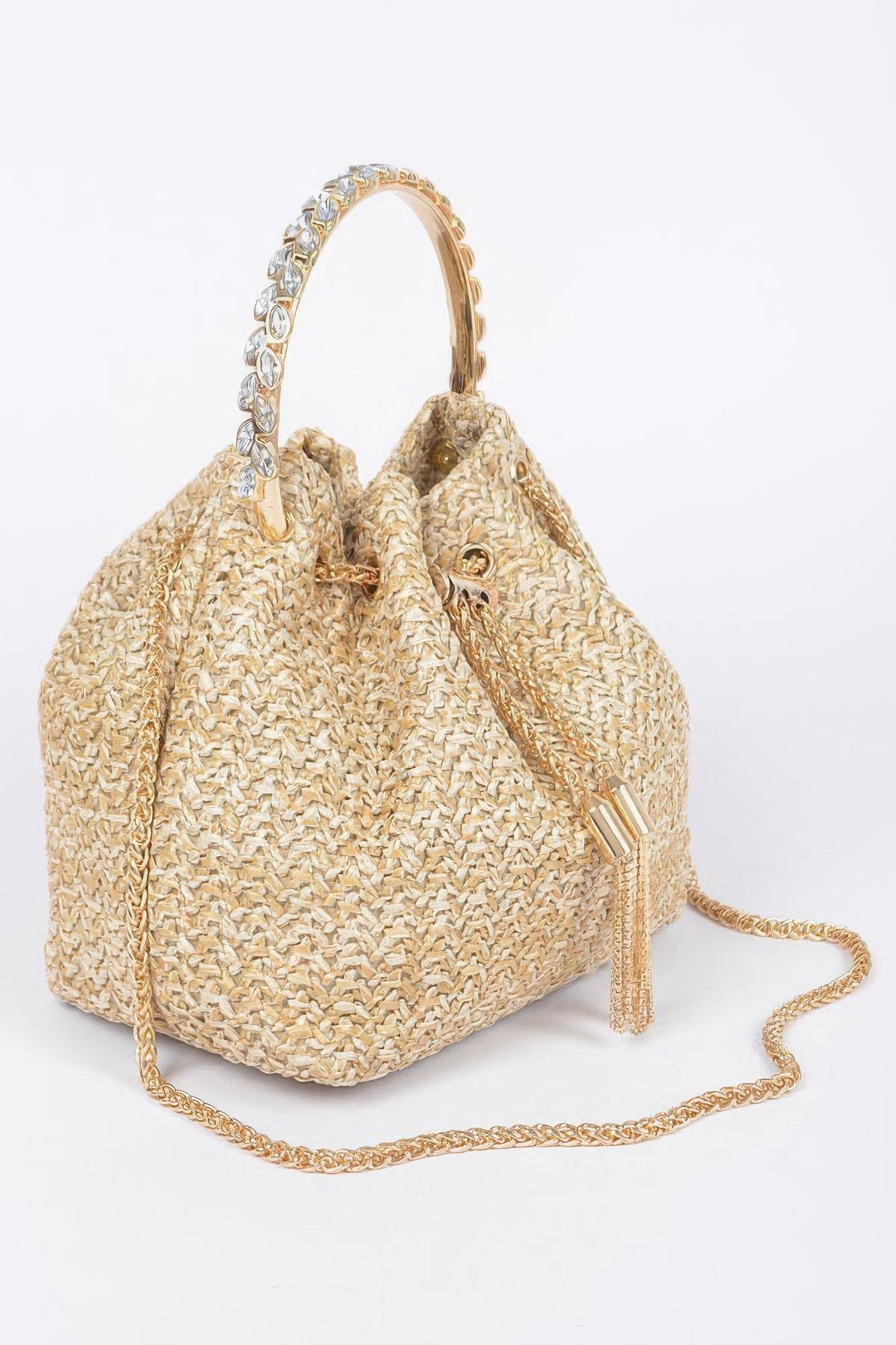 Faux Straw Bucket Bag W/stone Handle - LODIMAE FASHION 
