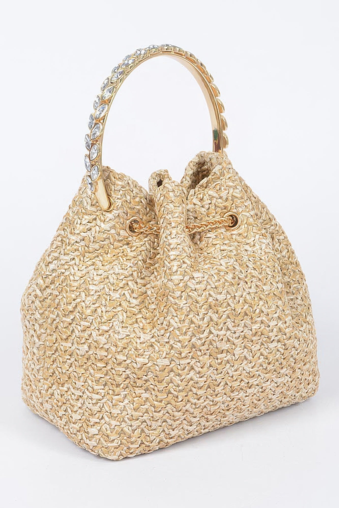 Faux Straw Bucket Bag W/stone Handle - LODIMAE FASHION 