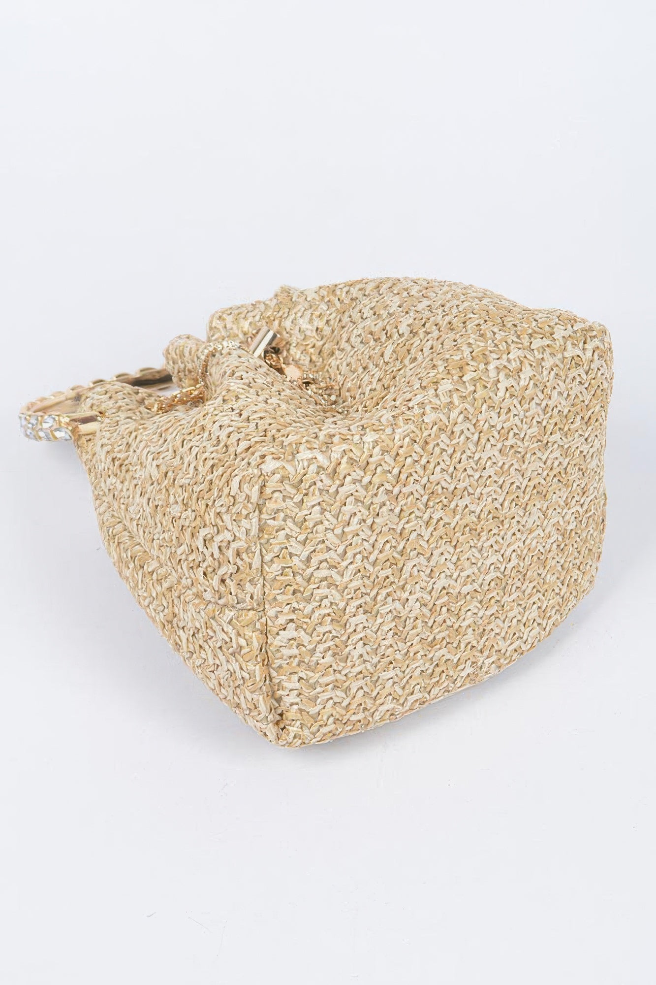 Faux Straw Bucket Bag W/stone Handle - LODIMAE FASHION 