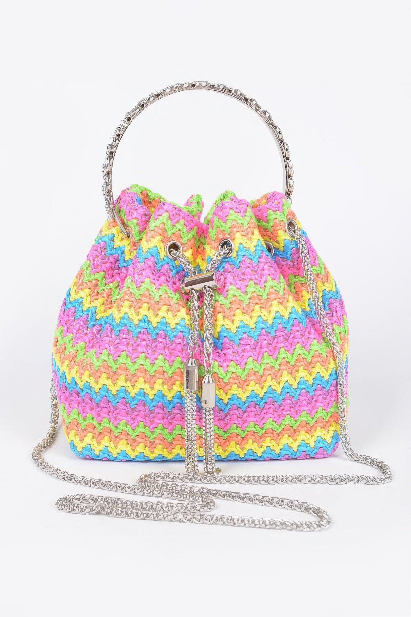Faux Straw Bucket Bag W/stone Handle - LODIMAE FASHION 