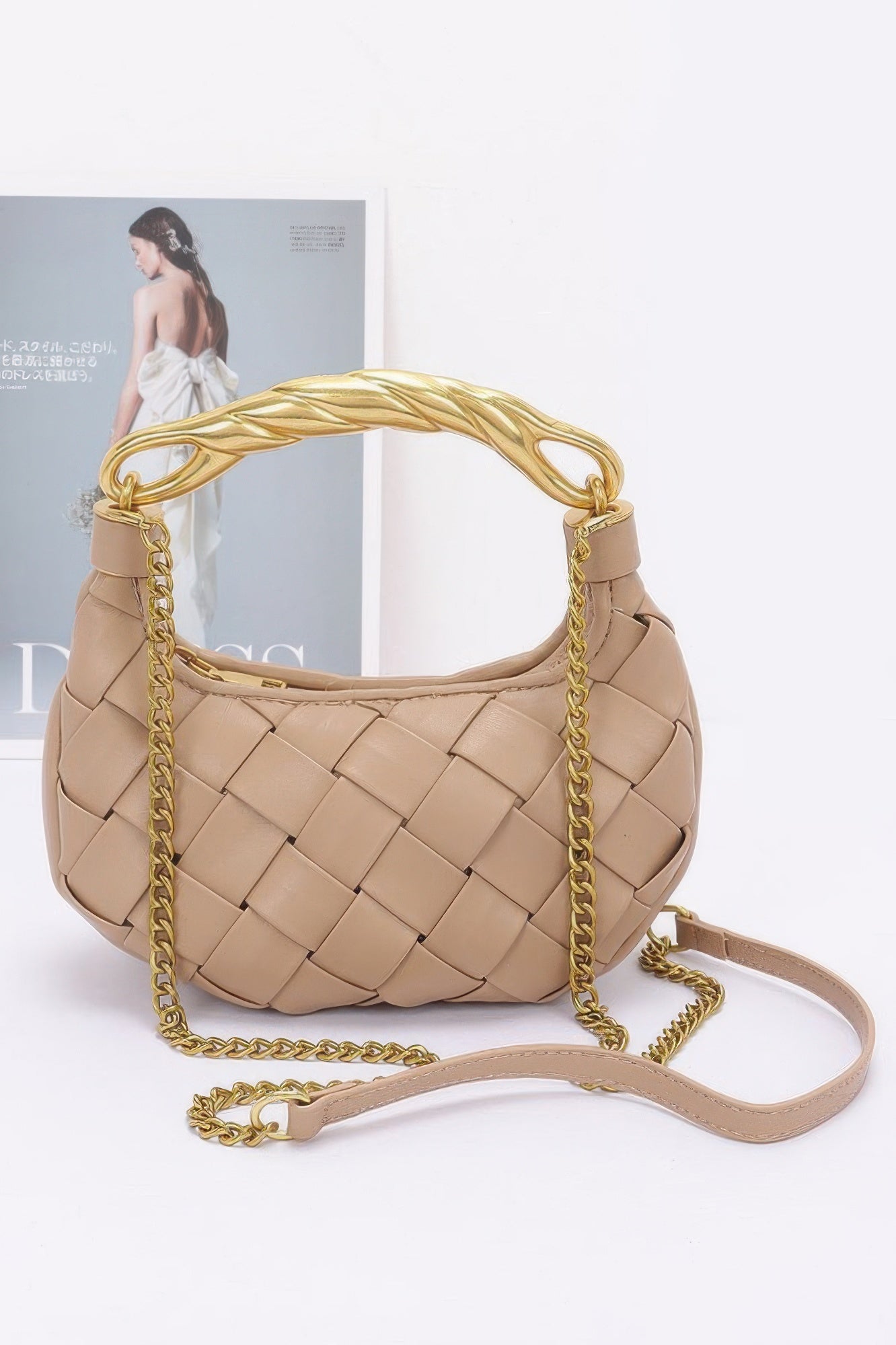 Faux Leather Braided Metal Handle Bag - LODIMAE FASHION 