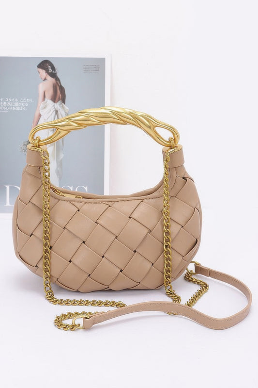 Faux Leather Braided Metal Handle Bag - LODIMAE FASHION 