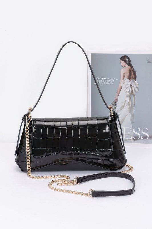 Croc Embossed Mirror Metallic Shoulder Bag - LODIMAE FASHION 