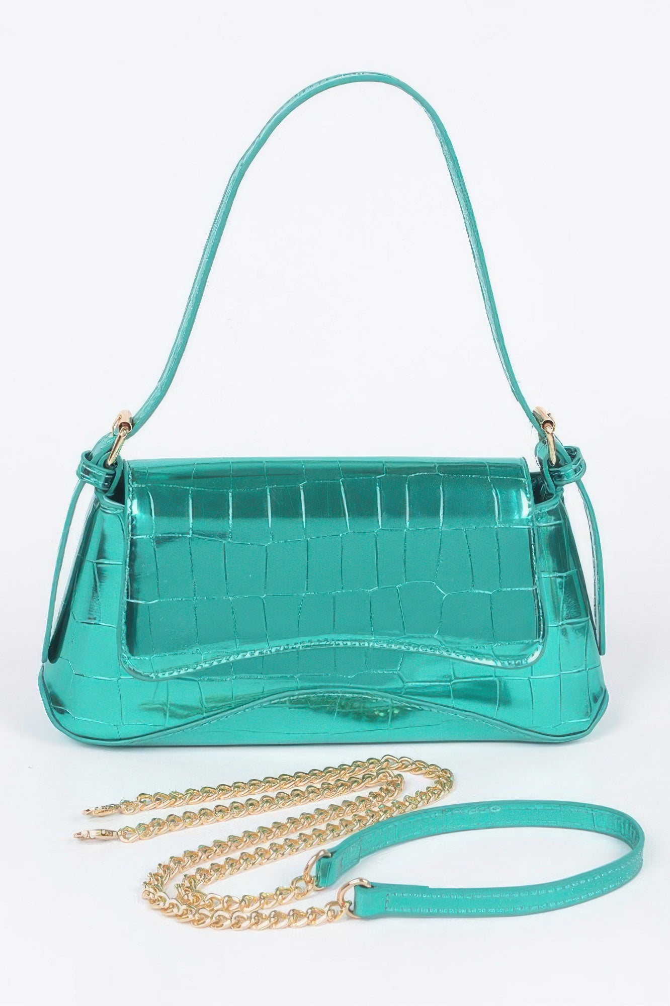 Croc Embossed Mirror Metallic Shoulder Bag - LODIMAE FASHION 