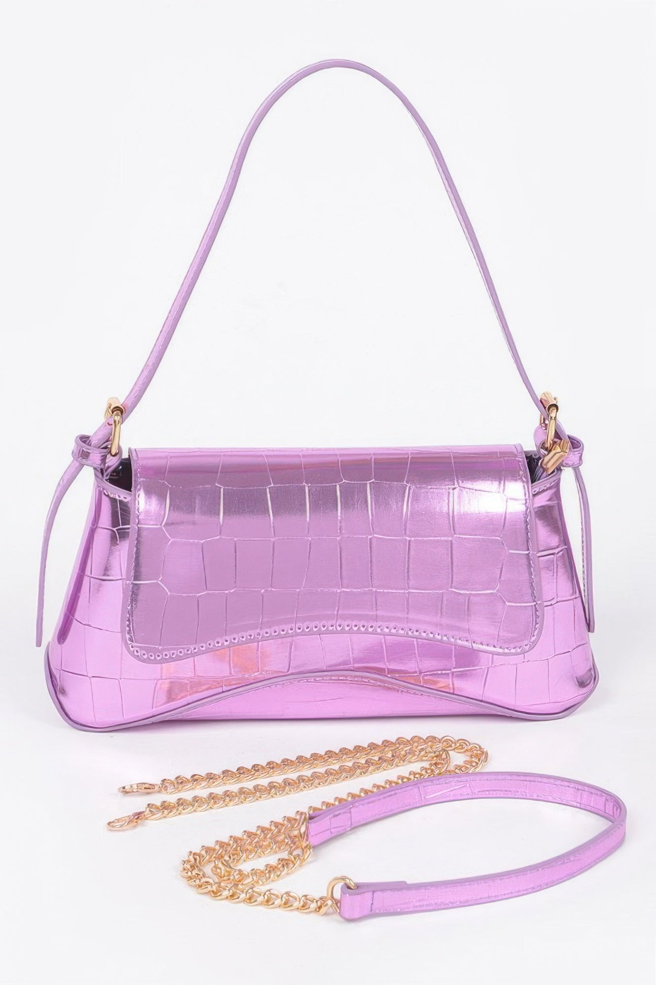 Croc Embossed Mirror Metallic Shoulder Bag - LODIMAE FASHION 
