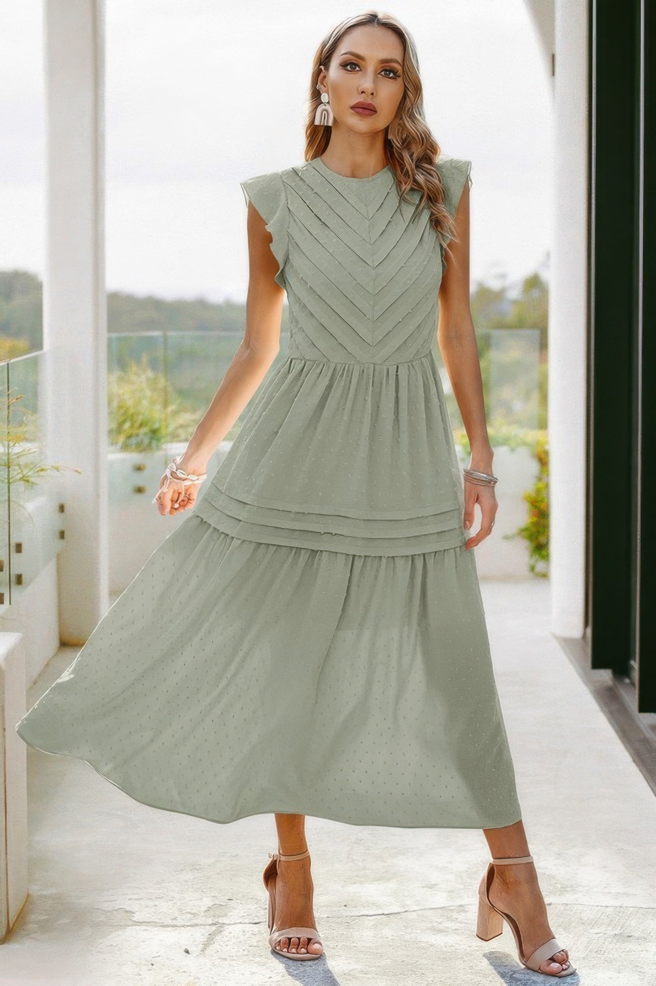 Ruffle Solid Willow Smocked Maxi Dress - LODIMAE FASHION 