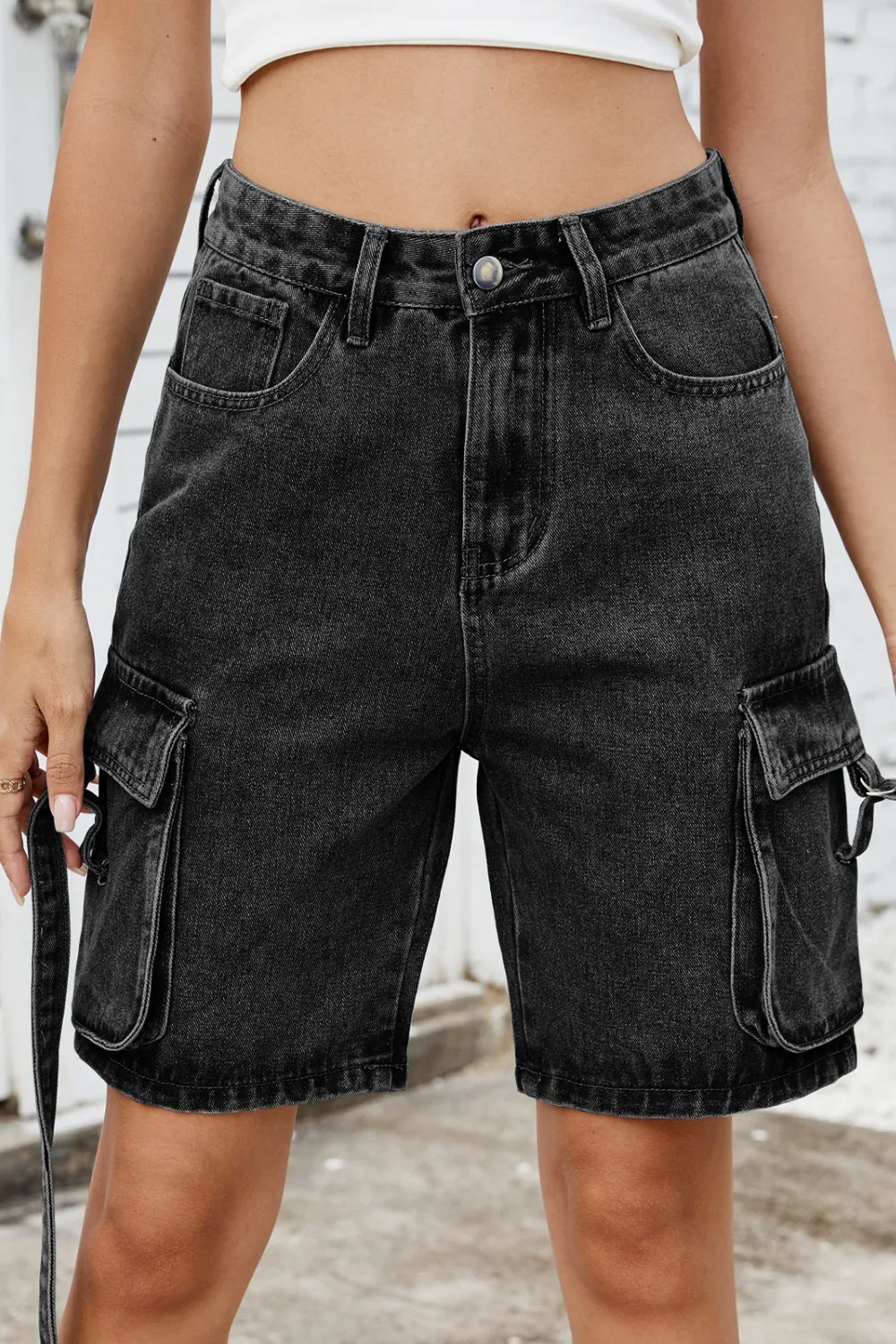 Washed Cargo Denim Shorts - LODIMAE FASHION 