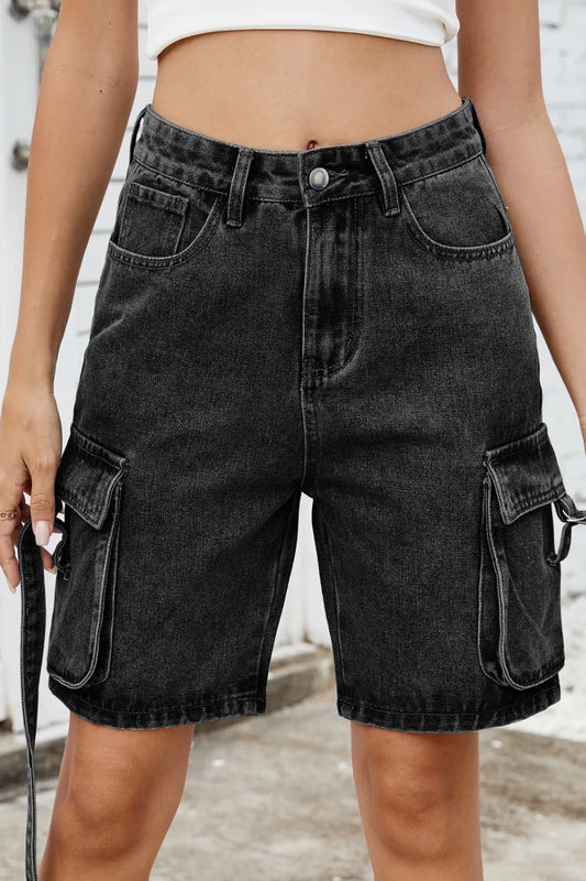 Washed Cargo Denim Shorts - LODIMAE FASHION 