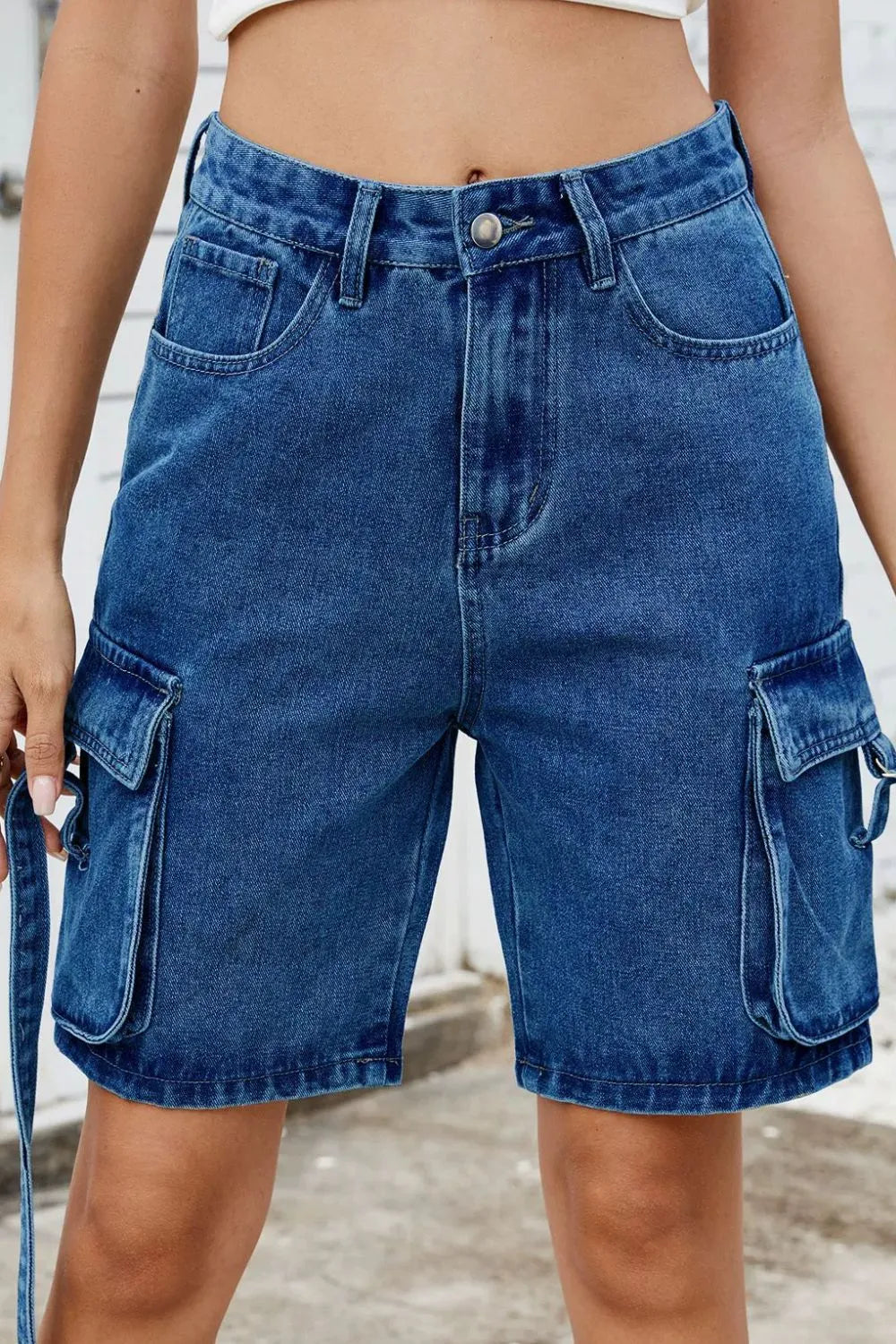 Washed Cargo Denim Shorts - LODIMAE FASHION 