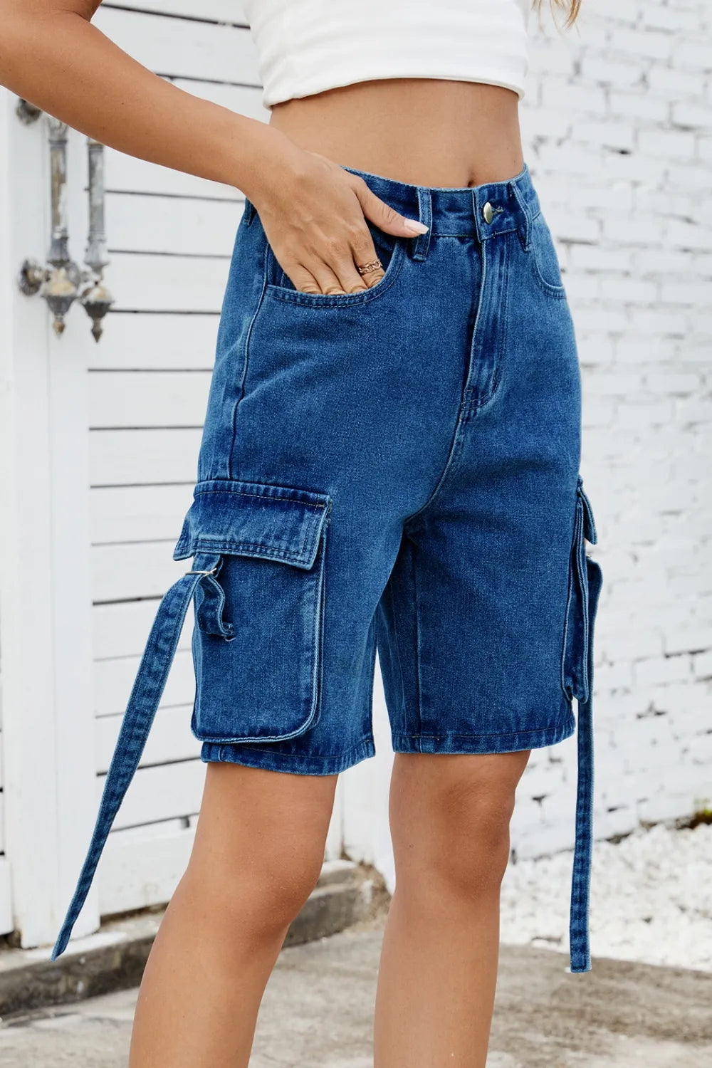 Washed Cargo Denim Shorts - LODIMAE FASHION 