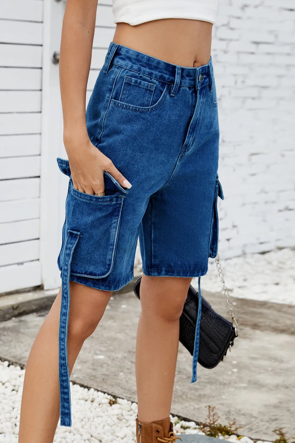 Washed Cargo Denim Shorts - LODIMAE FASHION 