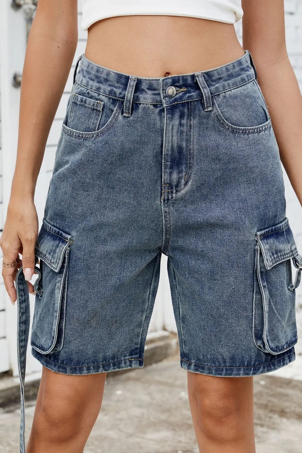 Washed Cargo Denim Shorts - LODIMAE FASHION 